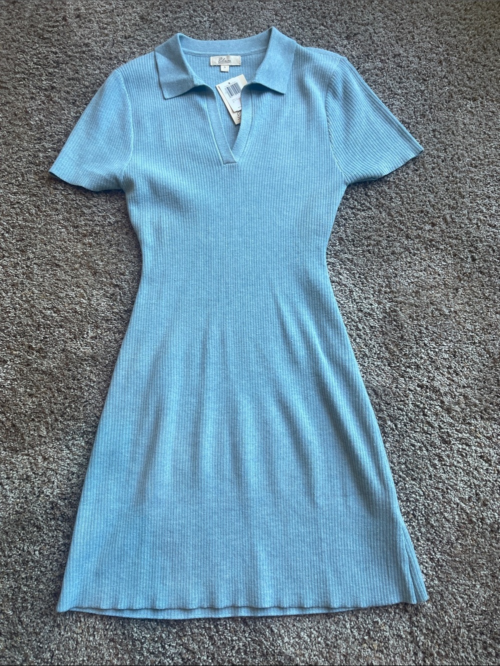 Light Blue Ribbed Polo Mini Dress
